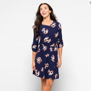 Murphy Brushed Knit Dress, Navy Floral, 3/4 Sleeve